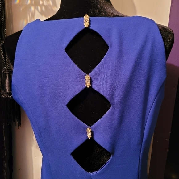 Simple maxi formal dress in blue with rhinestones a peep hole back - Picture 3 of 4